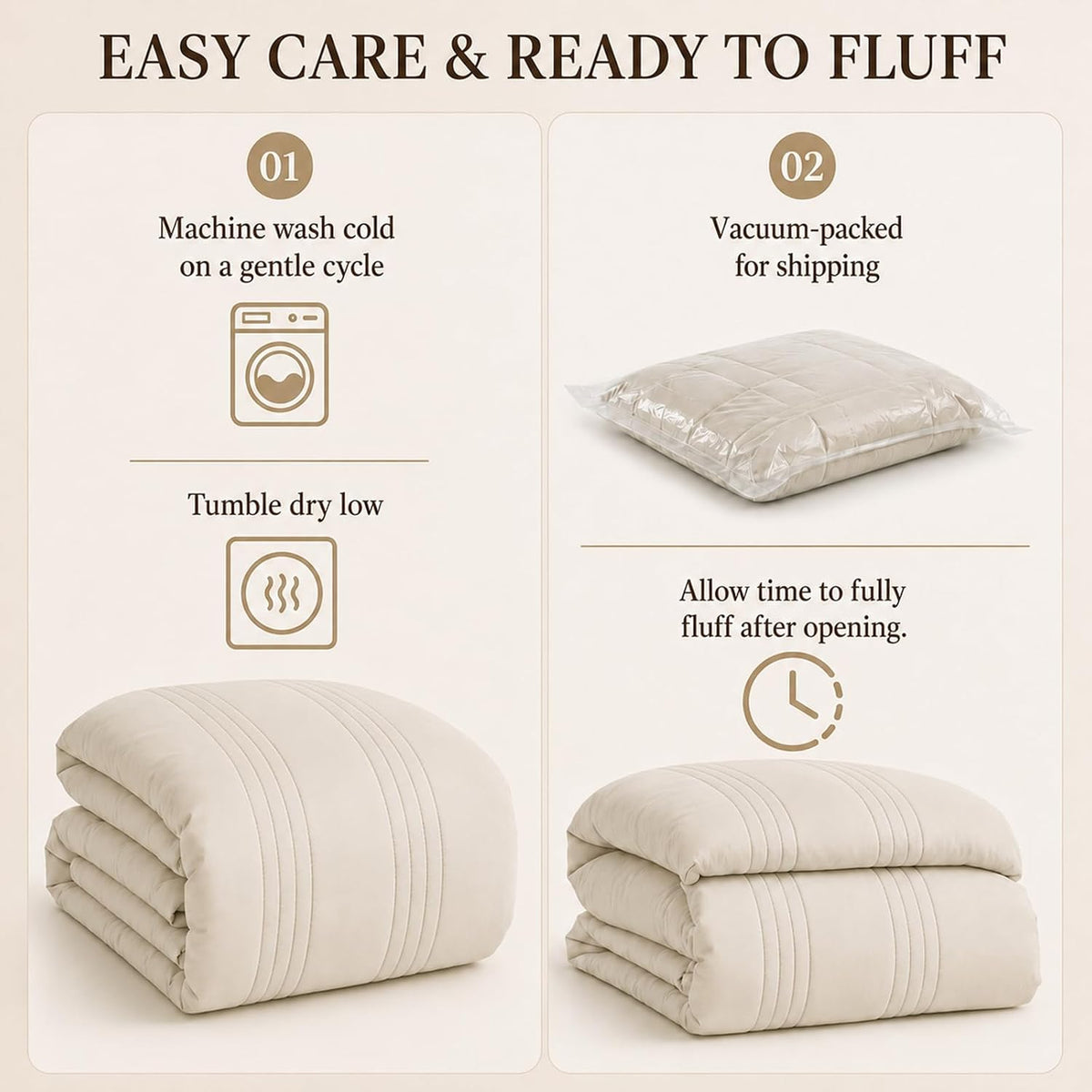 cozylux queen comforter set beige - 7 pieces, front angle view