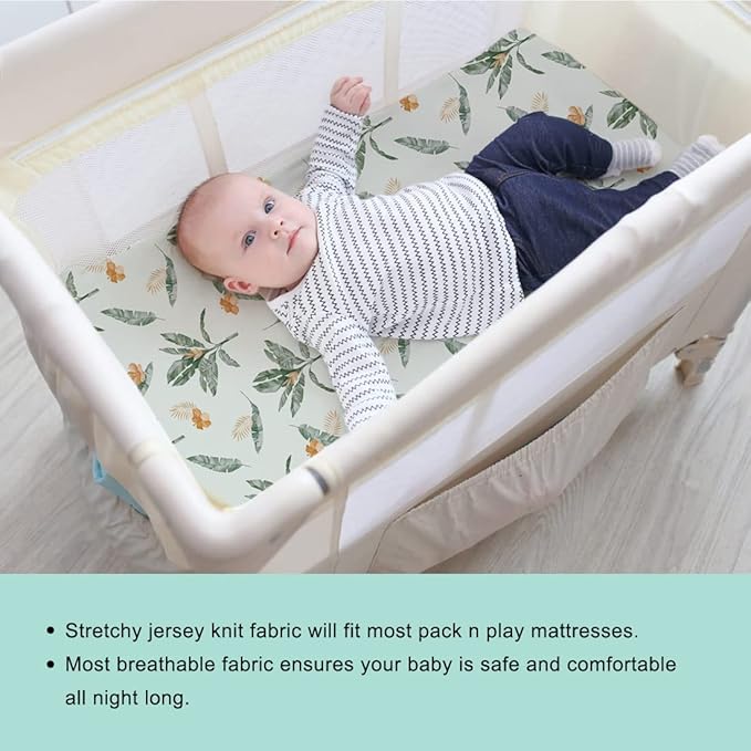 BROLEX 2 Pack Mini Crib Sheets, Stretchy Portable Fitted Playard Sheet Set - Image 2