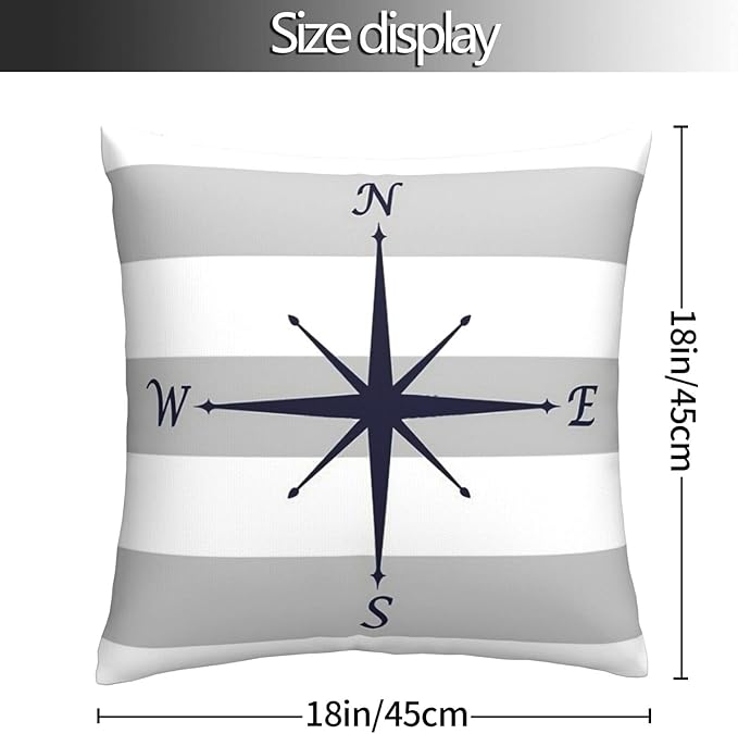 Myshe Square Nautical Navy Blue Compass On Silver Gray and White Stripes Throw - Image 5