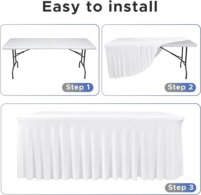 Nasitos White Table Skirt for 6 Foot Rectangle Tables, 4 Pack - Image 3
