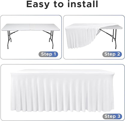 Nasitos White Table Skirt for 6 Foot Rectangle Tables, 4 Pack - Image 3