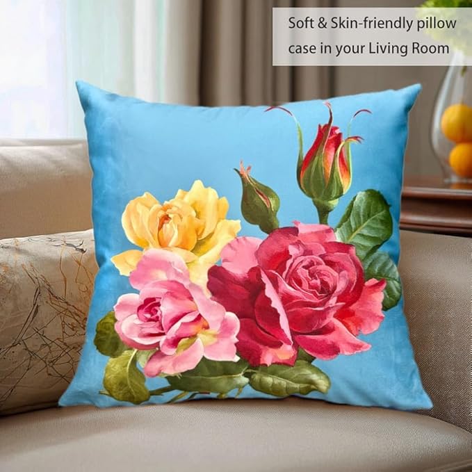 Elegant Decorative Floral Rose Throw Pillow Cover, Double - Image 6