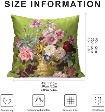 Vintage Green Floral Bouquet 24x24 Plush Pillow Case, Double-Sided Printed - Image 2