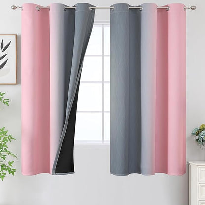 Estelar Textiler Ombre Gray and Pink Blackout Curtains 63 Inch Length 2 Panels by ESTELARTEXTILER