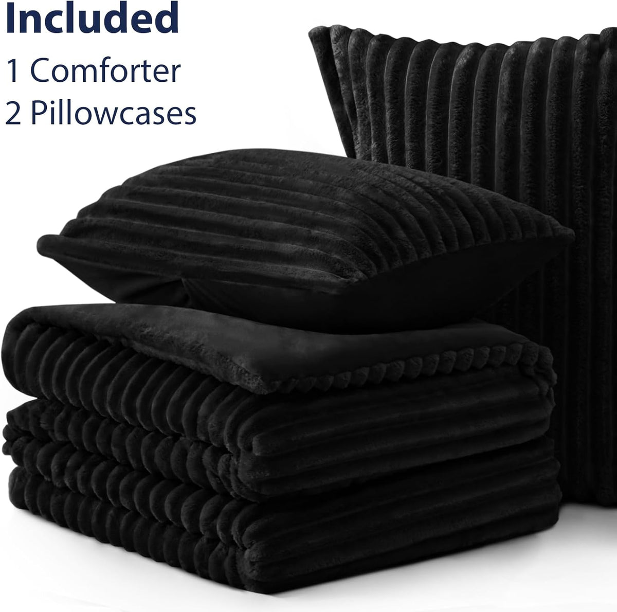 exq home fluffy comforter set full size,3 pieces on a desk or shelf