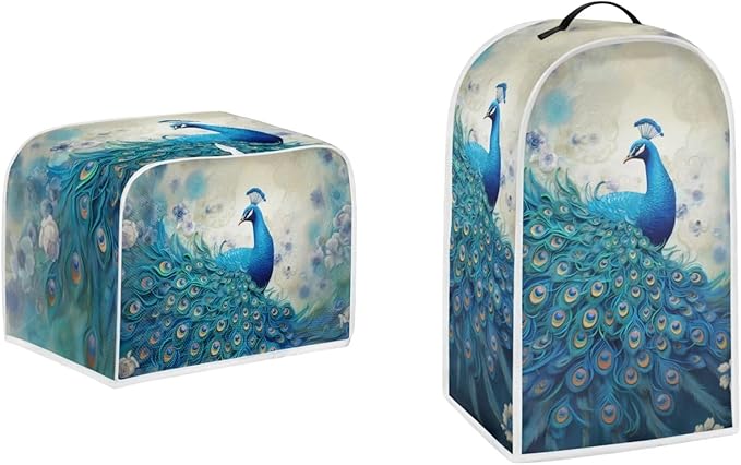 Blue Peacock Print Appliance Covers Set Washable Kitchen Blender Dust Cover by Pointodoor
