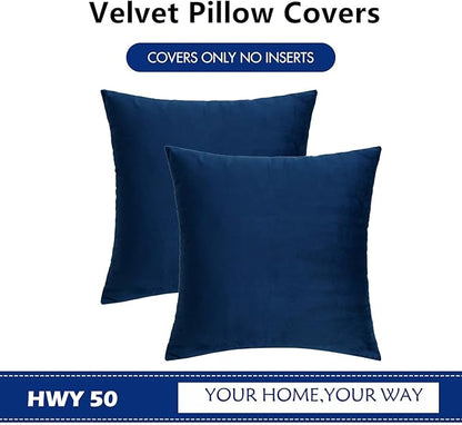 HWY 50 Navy Blue Velvet Throw Pillow Covers 18x18 Inch - Image 6