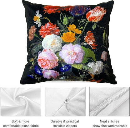 Vintage Floral Bouquet 28x28 Plush Throw Pillow Case, European Classical Oil - Image 2
