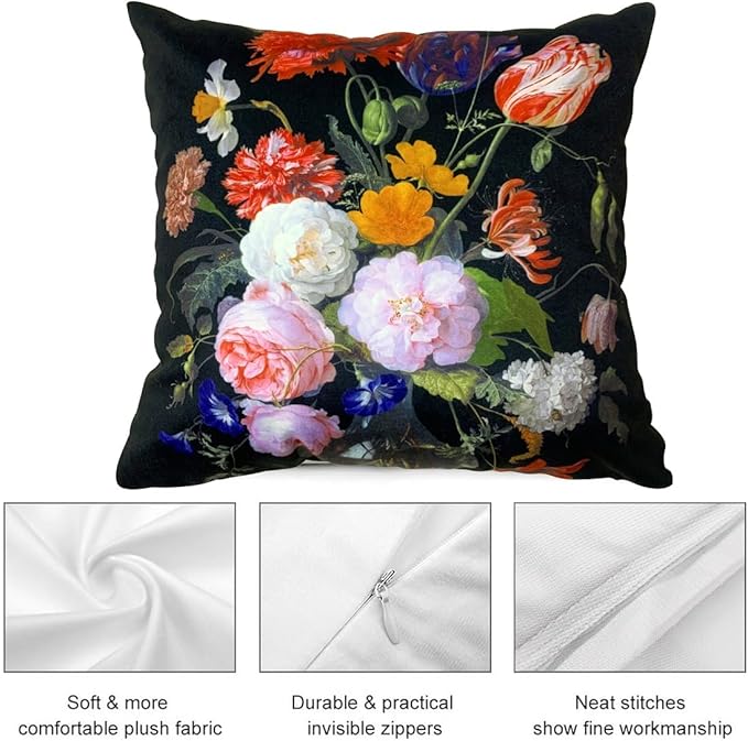 Vintage Floral Bouquet 24x24 Plush Throw Pillow Case, Double-Sided Printed - Image 3