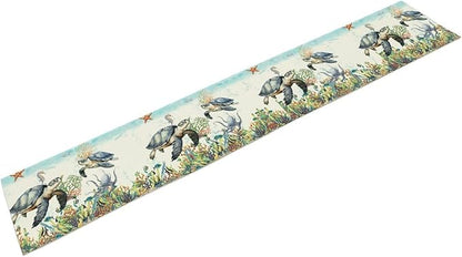 Ocean Animals Sea Turtle Table Runner Underwater Life Octopus Starfish Seaweed - Image 7