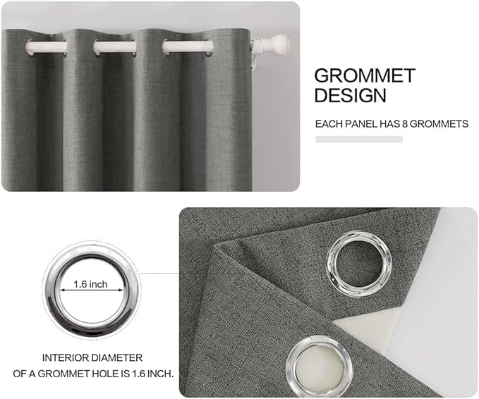 MIULEE Linen Texture Curtains for Bedroom Solid 100% Blackout Thermal Insulated - Image 4