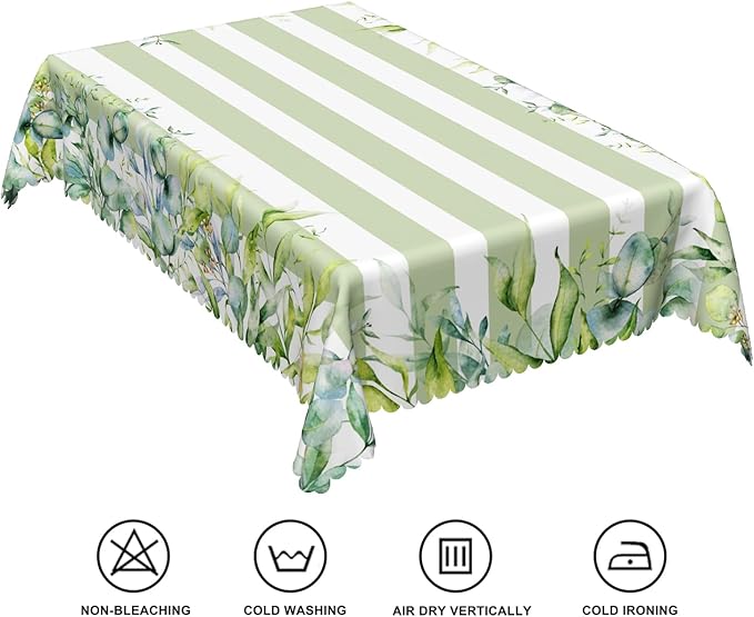 52x70inches Green and White Stripes Tablecloth Watercolor Green Eucalyptus - Image 6