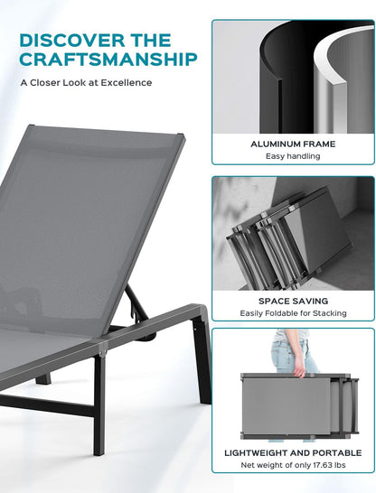 ciokea aluminum chaise lounge ourdoor - foldable & showing dimensions