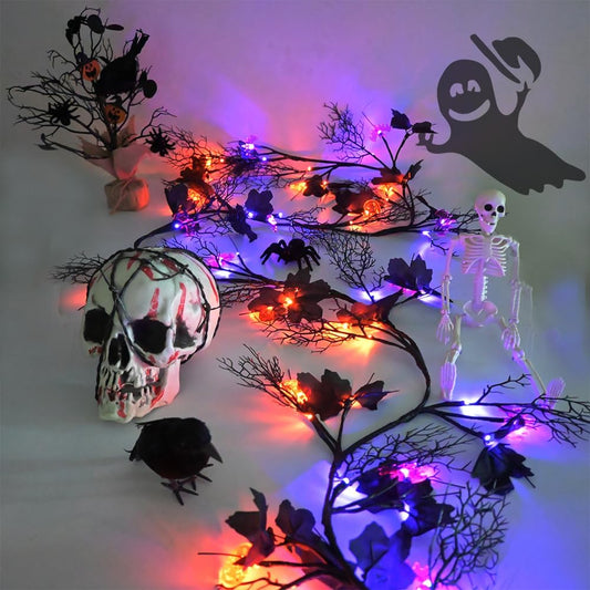 2026 Halloween Decor Lights 8.86FT 72 LED Willow Vine Twig with Timer Battery Operated Garland Lights with Orange Pumpkins Purple Bats and Black Dead Branches Indoor Halloween Decorations for Home