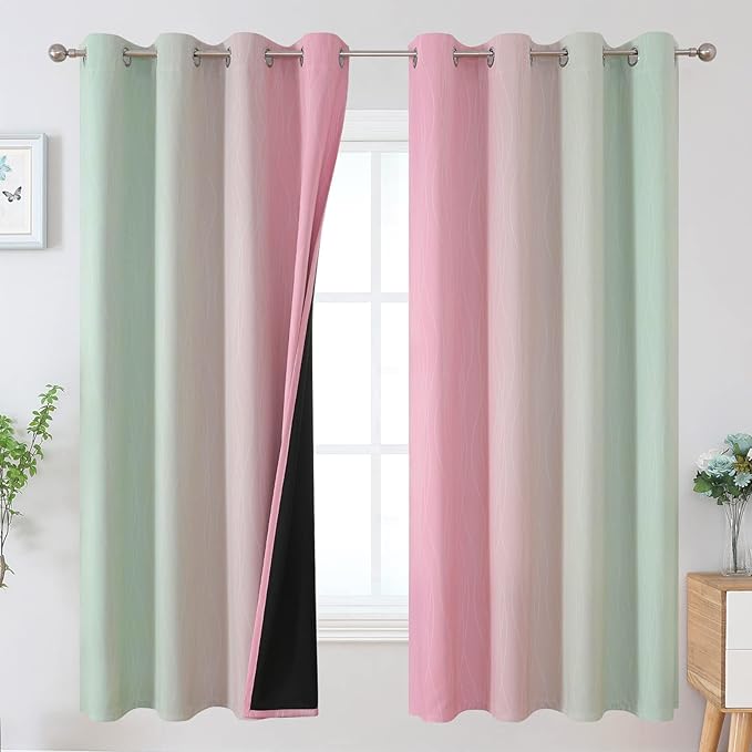 Estelar Textiler Ombre Sage Green and Pink Blackout Curtains 63 Inch Length 2 by ESTELARTEXTILER