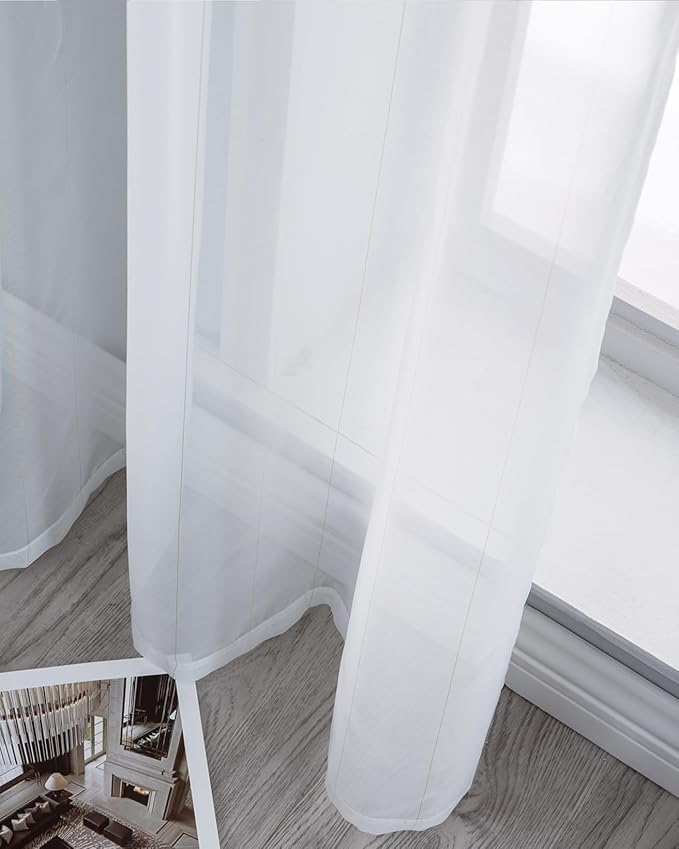 Foil Stripe White Sheer Curtains 108 inches Length 2 Panels - Image 5