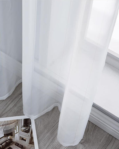 Foil Stripe White Sheer Curtains 108 inches Length 2 Panels - Image 5
