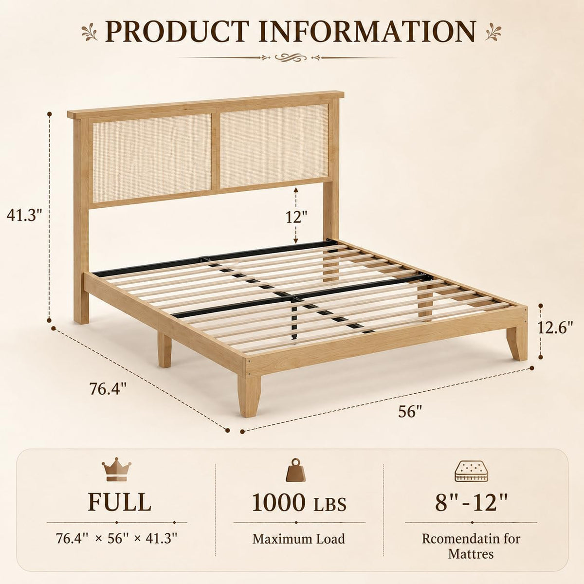gaomon full size wood bed frame with led shown in use