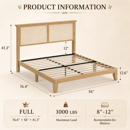 gaomon full size wood bed frame with led shown in use