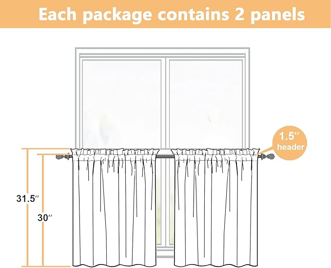 Natural Kitchen Curtains 30 Inch Length 2 Panels, Light Filtering Farmhouse - Image 3