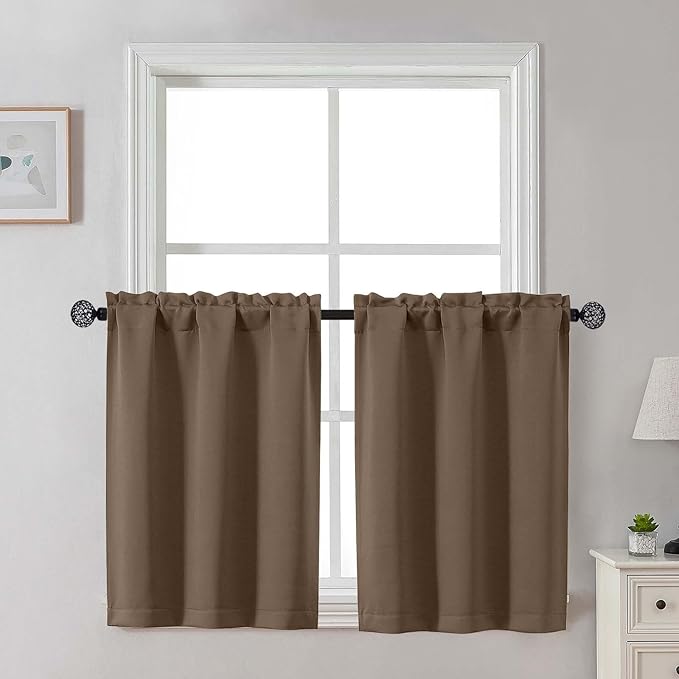 Gwine Brown Blackout Curtains 30 Inch Length, Short Kitchen Curtains by Gwine