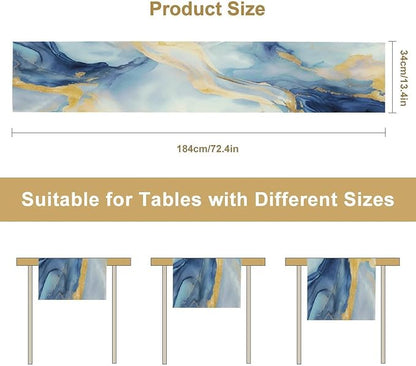Marble Table Runner, Modern Grey Blue Gold Abstract Table Dresser Runners - Image 3