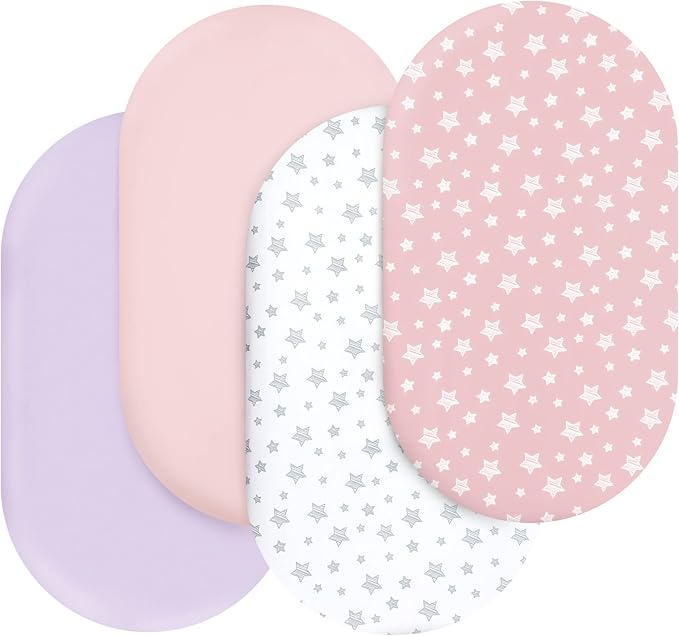 Bassinet Sheets Set 4 Pack for Baby Girl, Universal Fit for Oval, Hourglass and by Moonsea