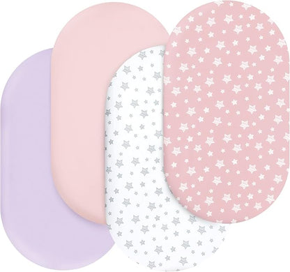 Bassinet Sheets Set 4 Pack for Baby Girl, Universal Fit for Oval, Hourglass and by Moonsea