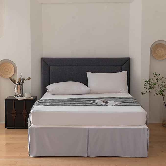 Queen Bed Skirt, Grid Plaid Soft Quadruple Pleated Ruffle Bed Skirt, Tailored - Image 4