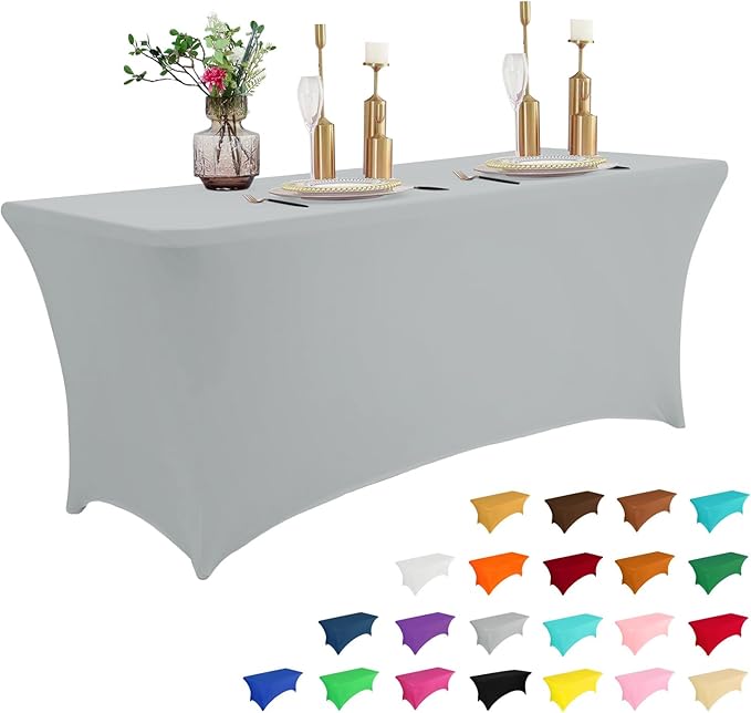 IVAPUPU 6FT Table Cloth for Rectangular Fitted Events Stretch Grey Table Covers by IVAPUPU