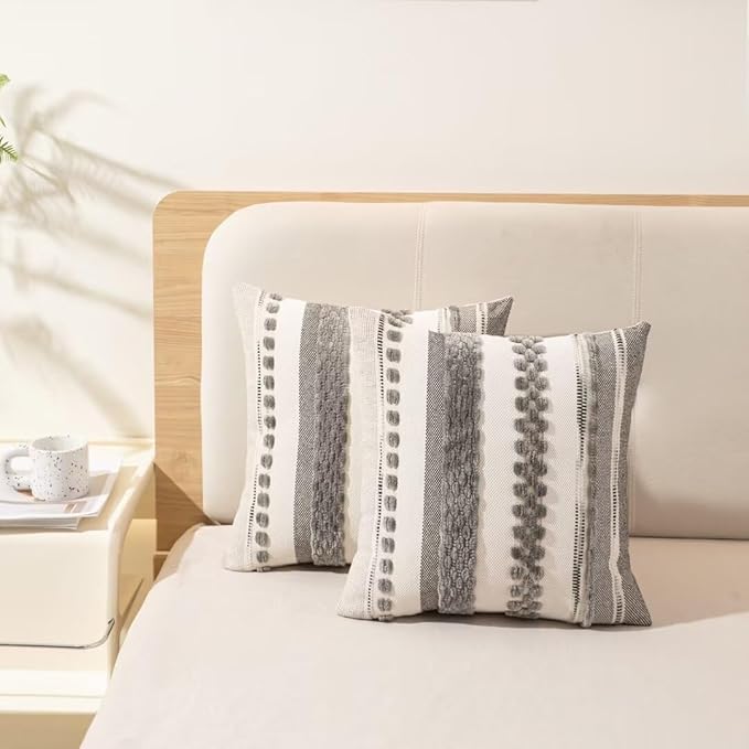 Boho Throw Pillow Covers 18x18 Set of 2 Farmhouse Decorative Cushion Case - Image 5