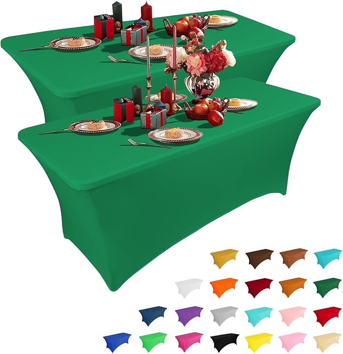IVAPUPU 2 Pack 6FT Table Cloth for Rectangular Fitted Events Stretch Emerald by IVAPUPU