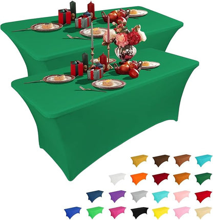IVAPUPU 2 Pack 6FT Table Cloth for Rectangular Fitted Events Stretch Emerald by IVAPUPU