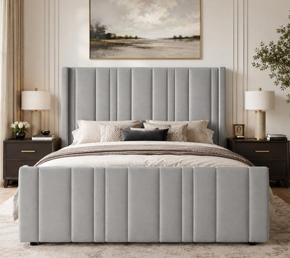 hombck bed frame queen size with velvet headboard, package contents