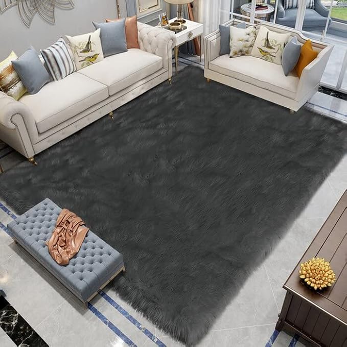 Latepis Large Rugs for Bedroom Dark Grey 6.7x10 Faux Sheepskin Fur Rug for by Latepis