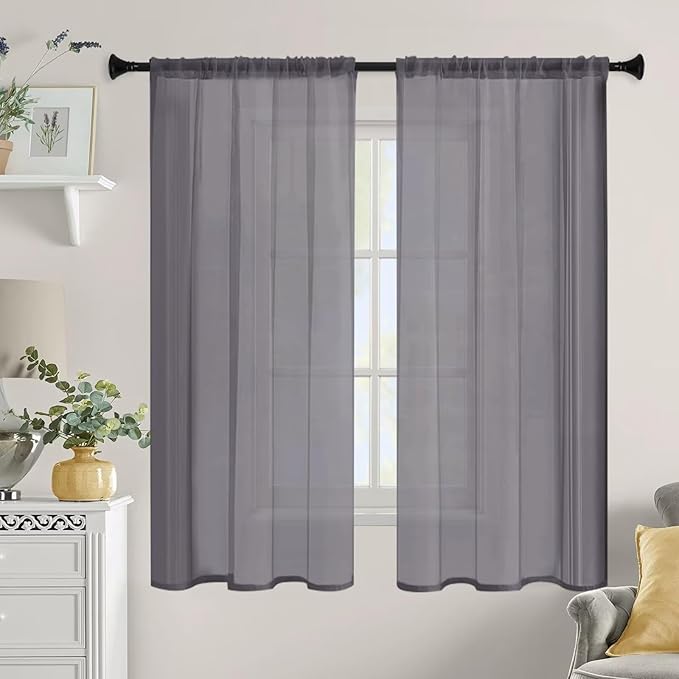 Sheer Curtains 72 Inches Long 2 Panels, Rod Pocket Short Curtain - Image 9