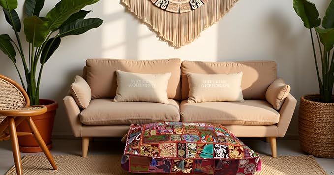 CRAFT KALA Indian Square Patchwork Traditional Pouf Cover Indian Living Room - Image 2