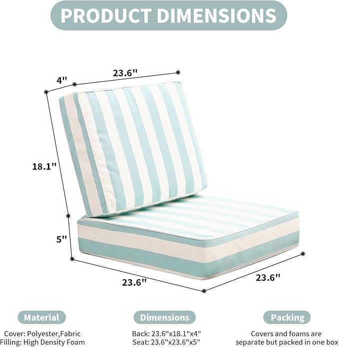 Outdoor Seat Cushions Set for Patio Furniture Deep Seating Patio Cushion Set - Image 5