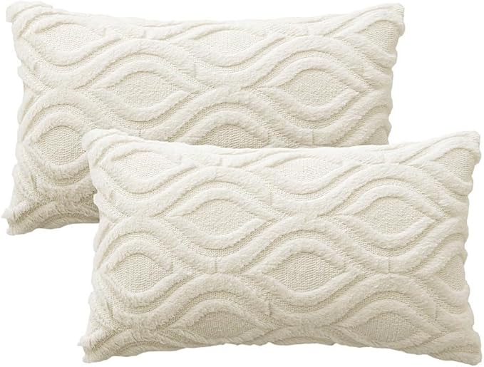 MIULEE Cream White Throw Pillow Covers 12x20 Inch, Soft Winter Plush Faux Wool - Image 6