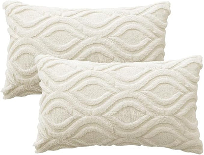 MIULEE Cream White Throw Pillow Covers 12x20 Inch, Soft Winter Plush Faux Wool - Image 6