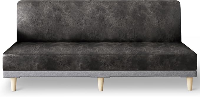 molasofa Leather Like Stretch Futon Slipcover Armless Futon Bed Sofa Cover by Molasofa