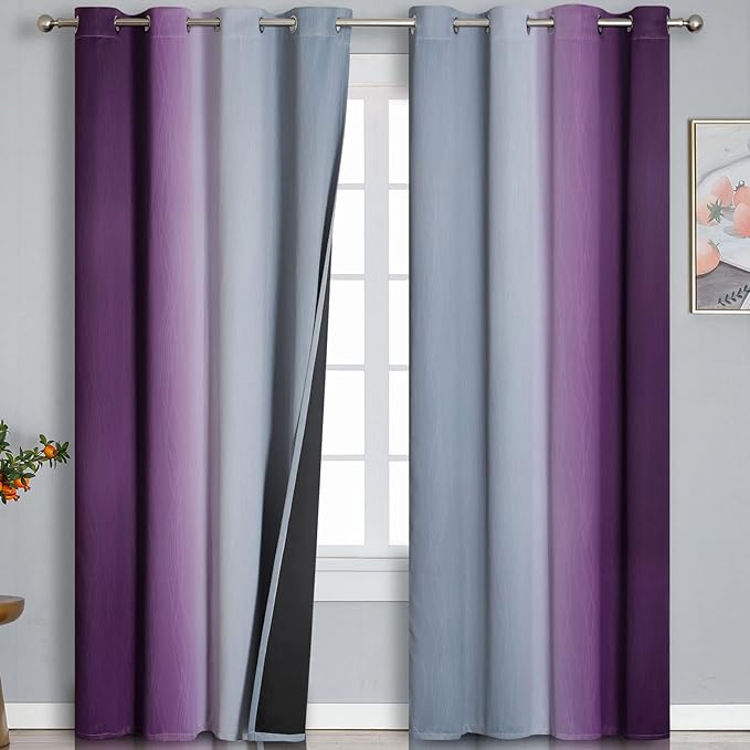 Estelar Textiler Grey and Purple Blackout Curtains by ESTELARTEXTILER