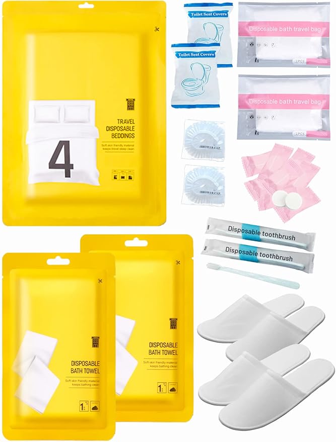 Extguds Disposable Travel Set: Bed Sheet×1+Duvet Cover×1+Pillow case×2+Bath by Extguds
