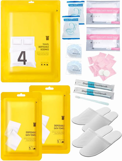 Extguds Disposable Travel Set: Bed Sheet×1+Duvet Cover×1+Pillow case×2+Bath by Extguds