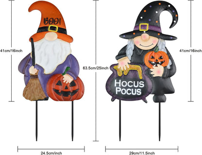 hogardeck Halloween Decorations Outdoor, Metal Gnomes Decorative Garden Stakes with Pumpkins Halloween Decorations Outside, Hocus Poucs Yard Signs for Garden Lawn Patio Halloween Decor