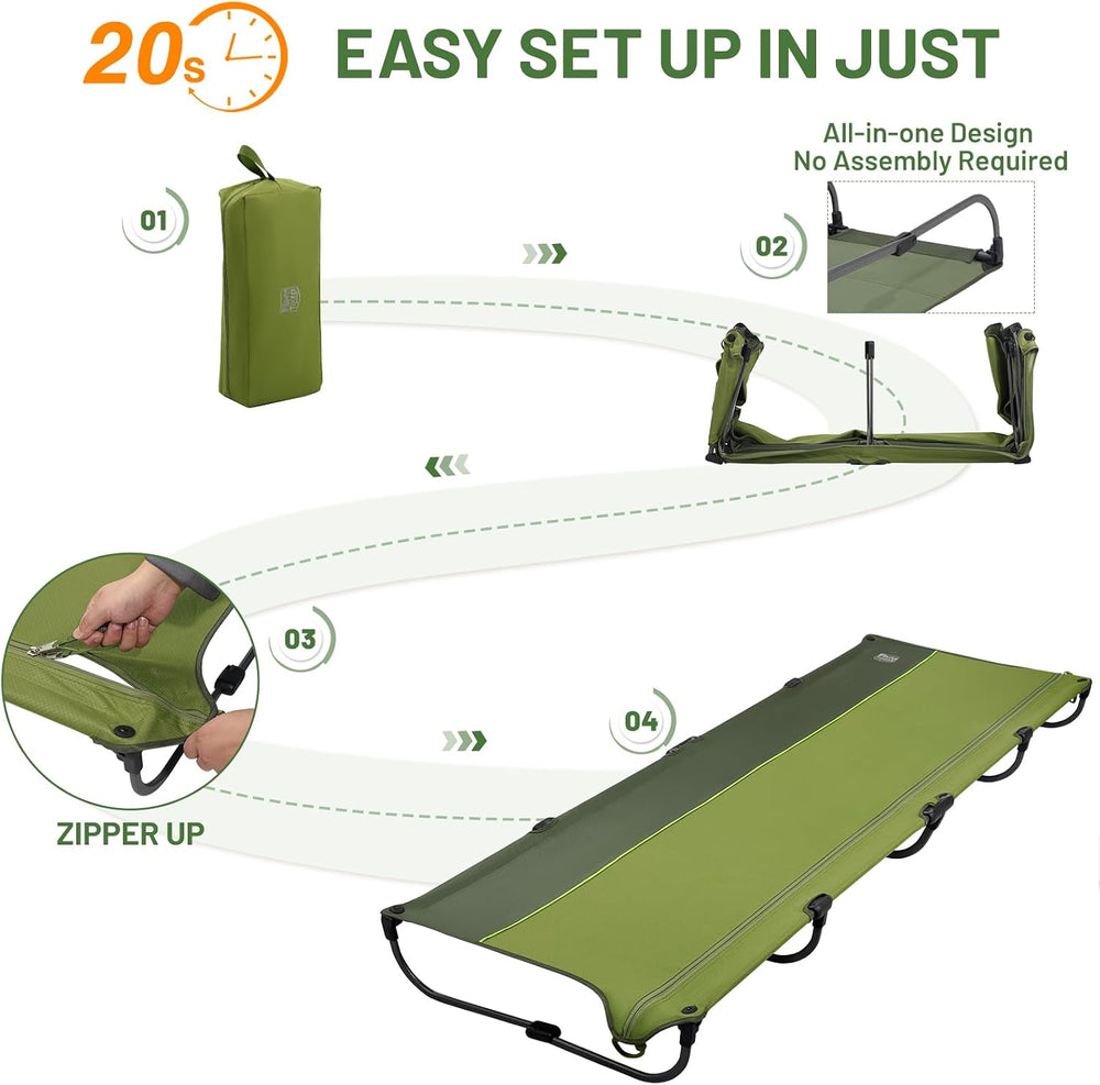 TIMBER RIDGE 20-Second Quick Set-Up Camping Cot, Aluminum Folding Cot