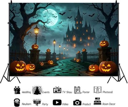 Leowefowa Horror Halloween Castle Backdrop Dark Dead Forest 10x8f