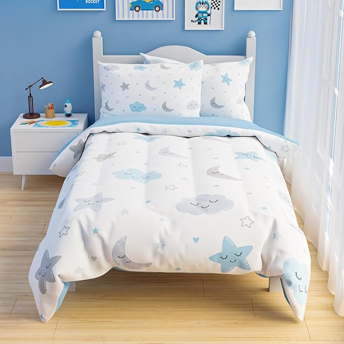 SANDJEST Star and Moon Comforter Set Twin Size 68x86in - Image 6