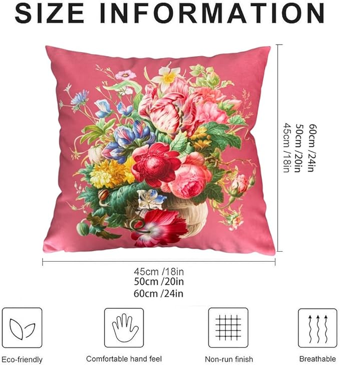 Vintage Pink Floral Bouquet 24x24 Plush Throw Pillow Case, Double-Sided Printed - Image 2