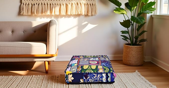 CRAFT KALA Indian Square Patchwork Traditional Pouf Cover Indian Living Room - Image 5